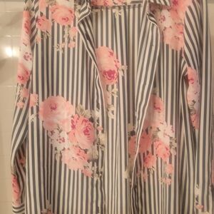 BOLD elements Striped Floral Blouse - Pink and Gray